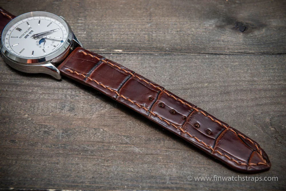 Alligator watch strap Brown-Cherry, handmade in Finland