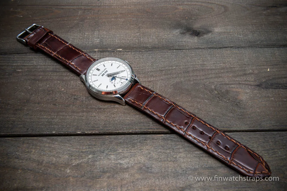 Alligator watch strap Brown-Cherry, handmade in Finland