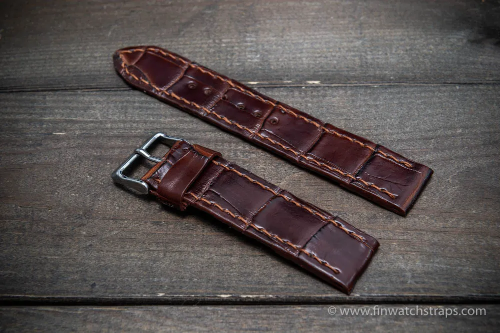Alligator watch strap Brown-Cherry, handmade in Finland