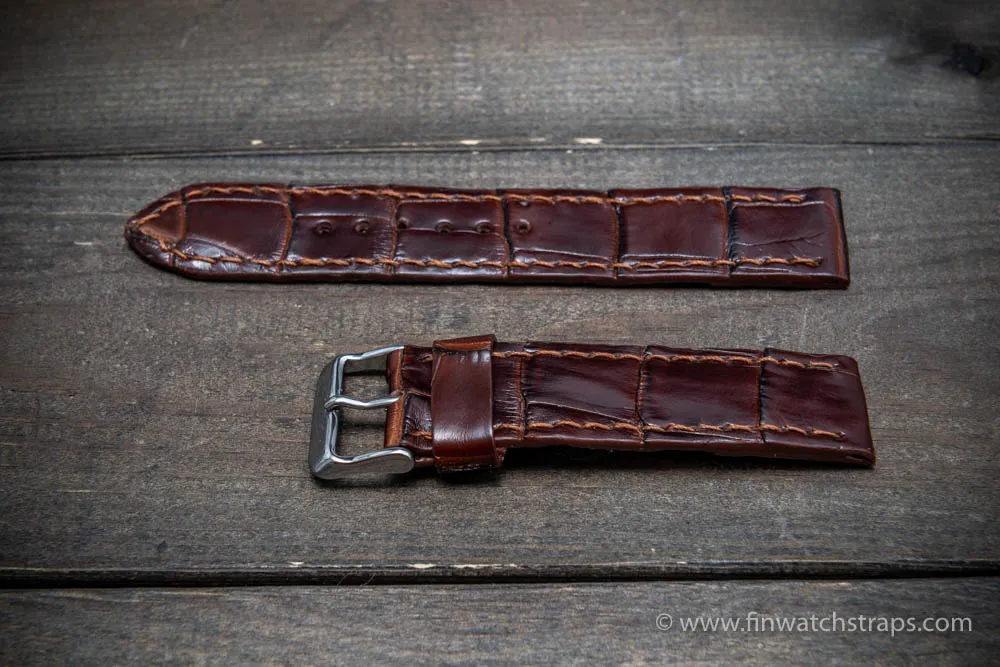 Alligator watch strap Brown-Cherry, handmade in Finland