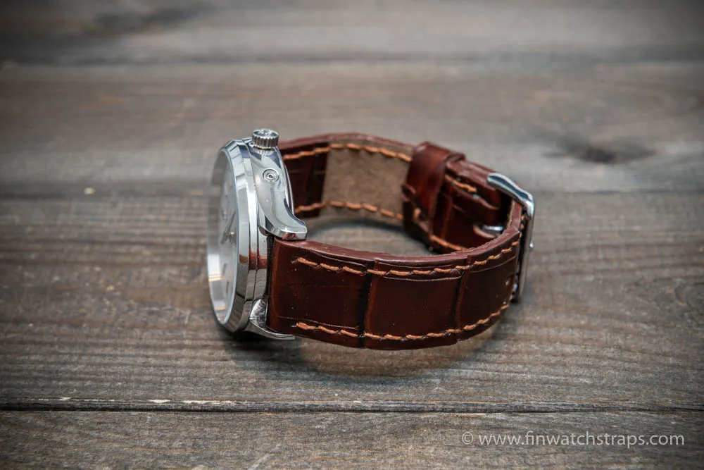 Alligator watch strap Brown-Cherry, handmade in Finland