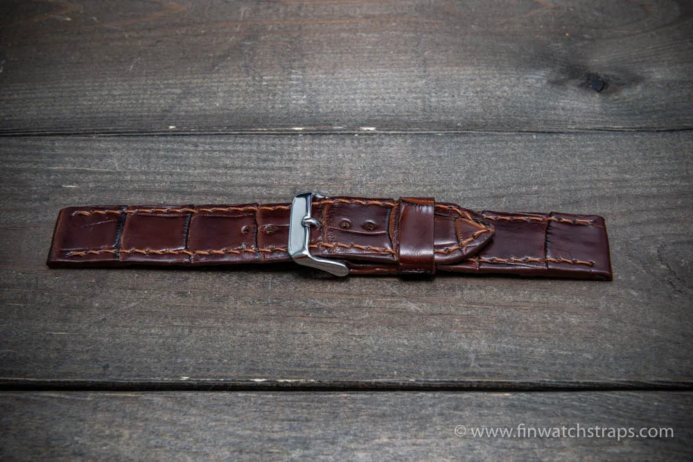 Alligator watch strap Brown-Cherry, handmade in Finland