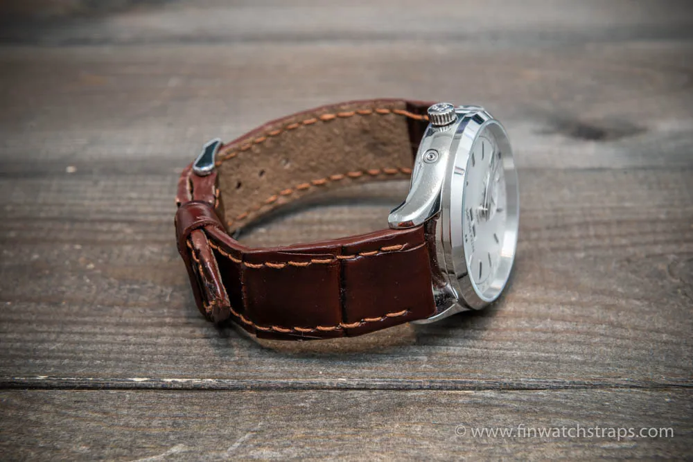 Alligator watch strap Brown-Cherry, handmade in Finland