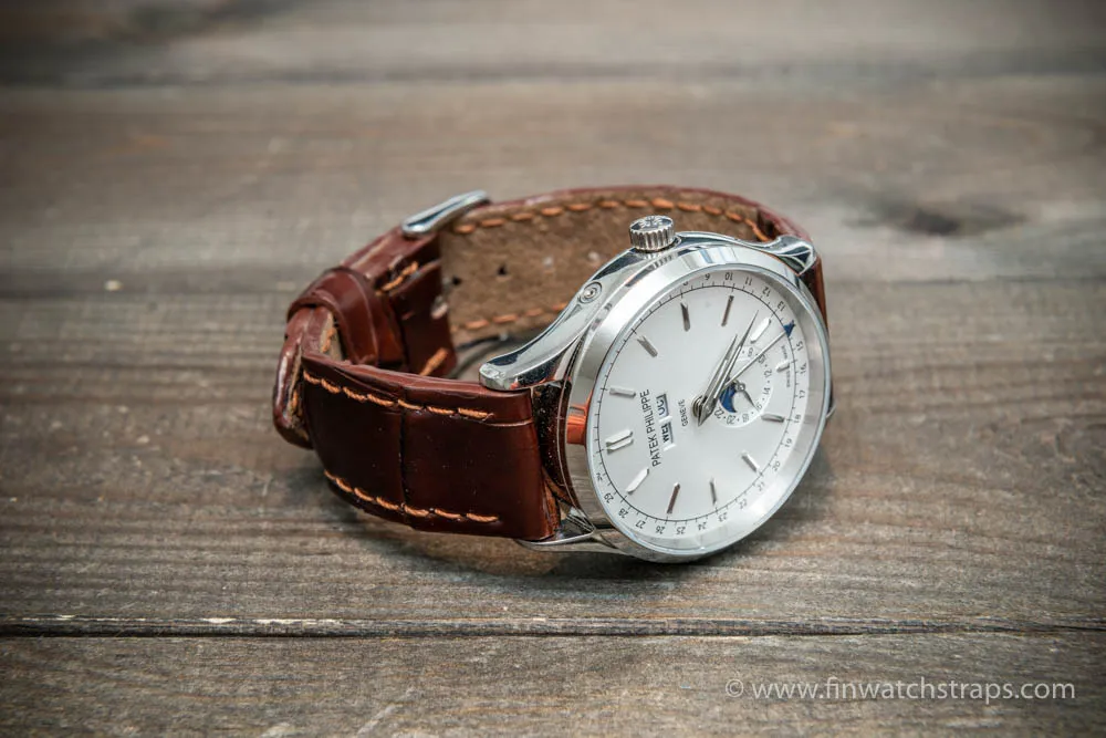 Alligator watch strap Brown-Cherry, handmade in Finland