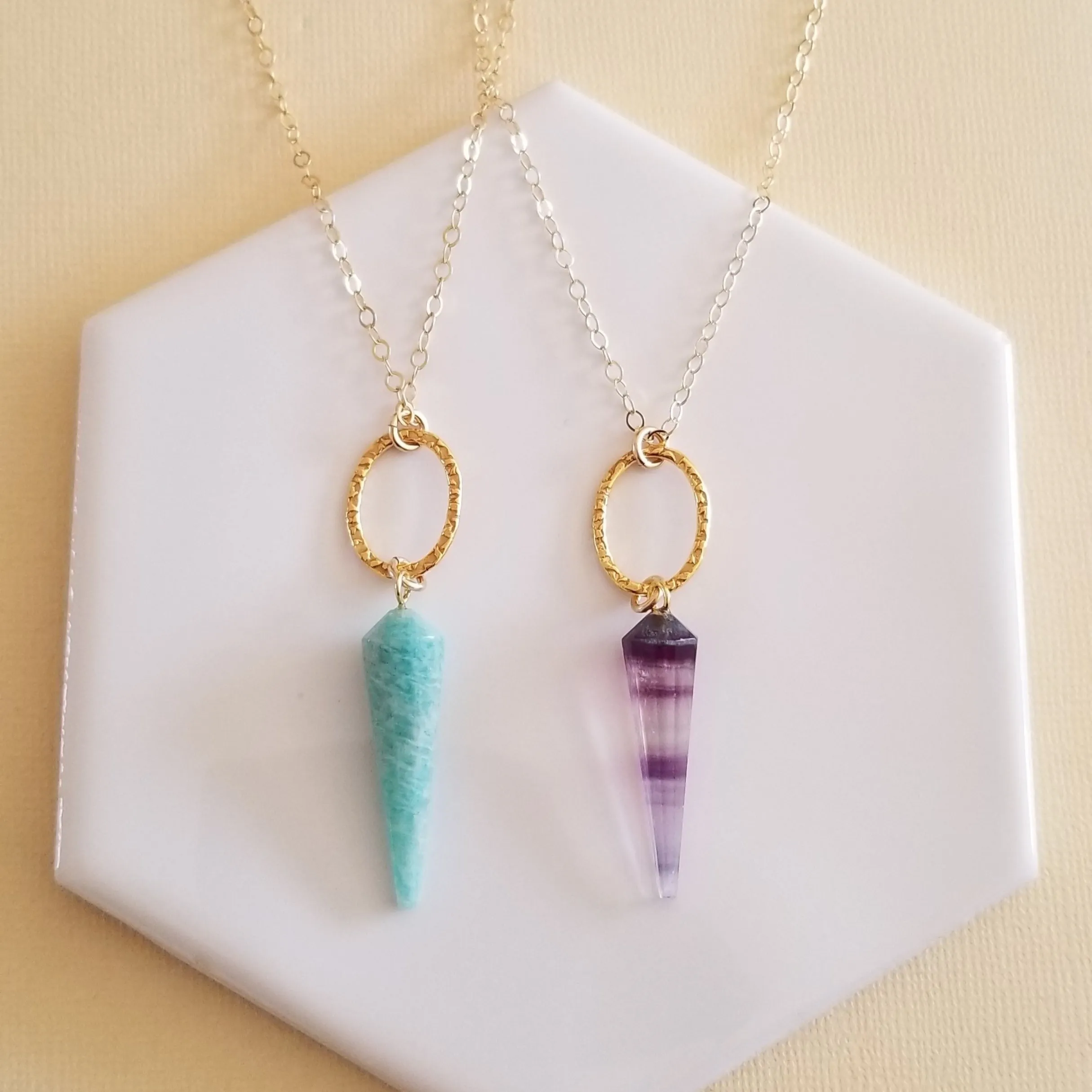 Amazonite Necklace, Gold Amazonite Pendulum Necklace, Long Gemstone Pendant Necklace, Amazonite or Fluorite