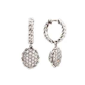 Asta Rhodium Plate Oval CZ plaited hoop earrings