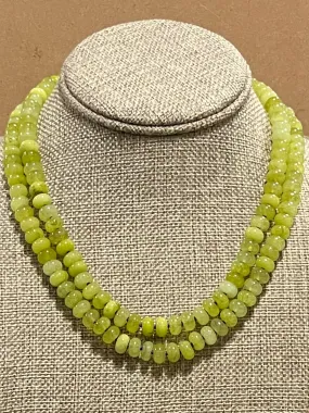 Beaded semi precious fluorite necklace hand knotted purple silk with 14K yellow gold clasp
