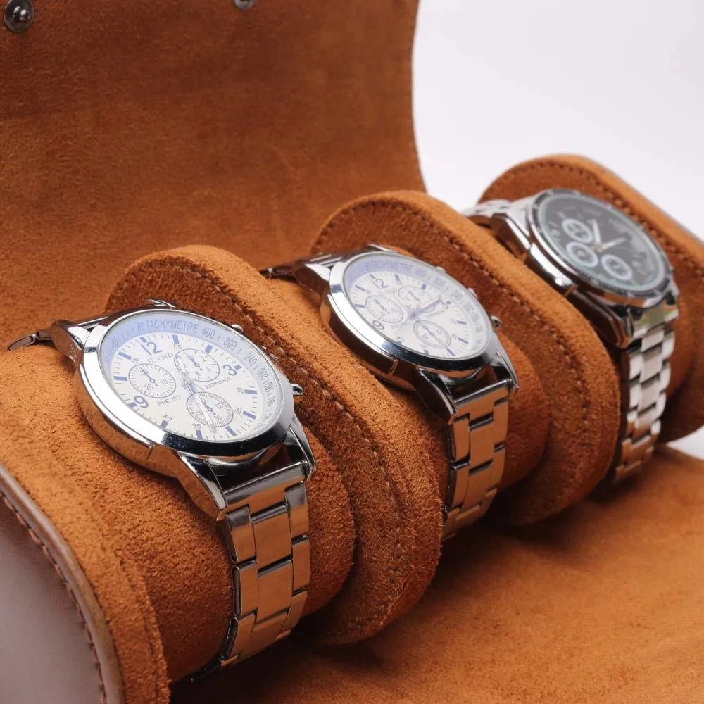beautgreen Watch Roll Travel Case - Handmade Leather Watch Rolls Box for Man - Travel Watch Roll with Velvet to Protection - Watch Roll Organizer to Home Secure Storage