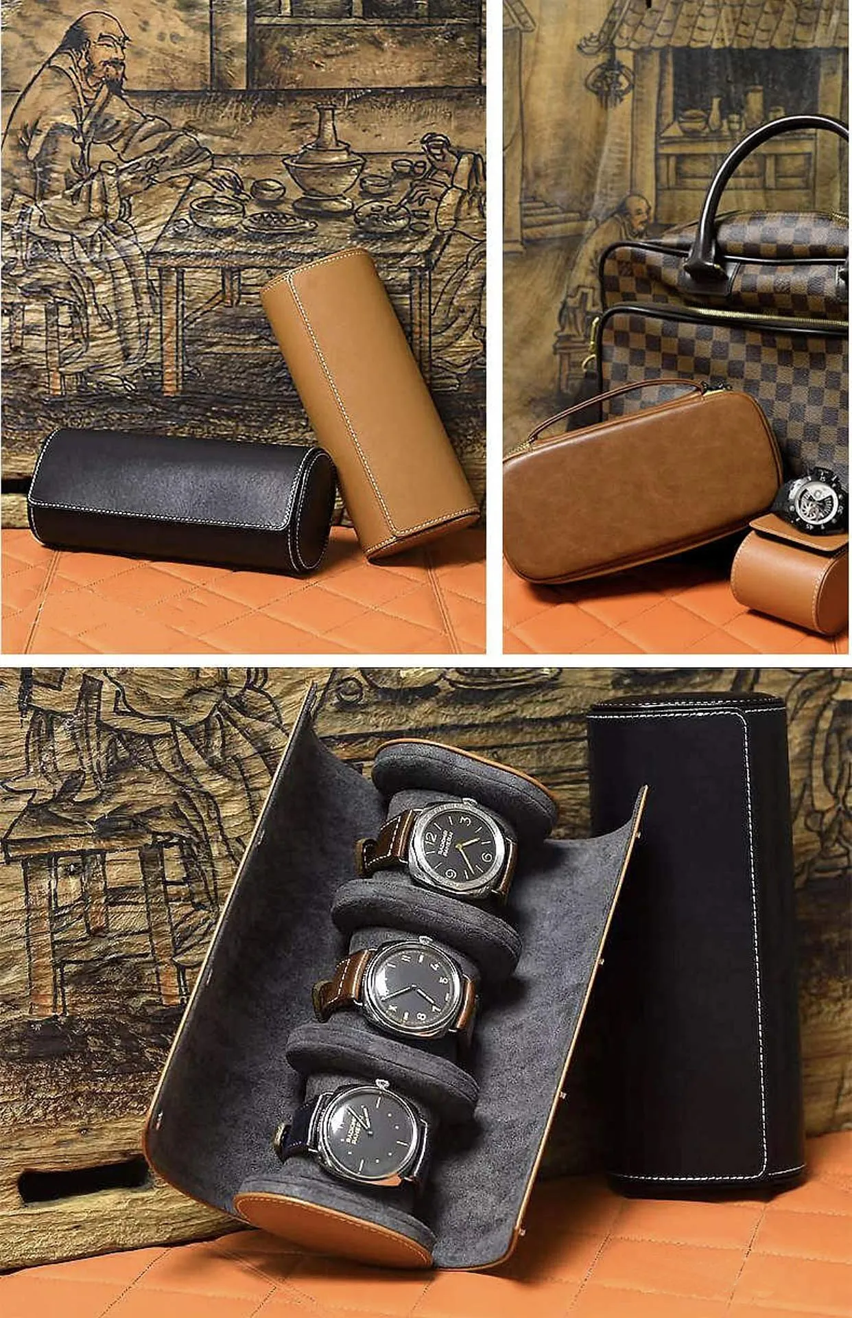 beautgreen Watch Roll Travel Case - Handmade Leather Watch Rolls Box for Man - Travel Watch Roll with Velvet to Protection - Watch Roll Organizer to Home Secure Storage
