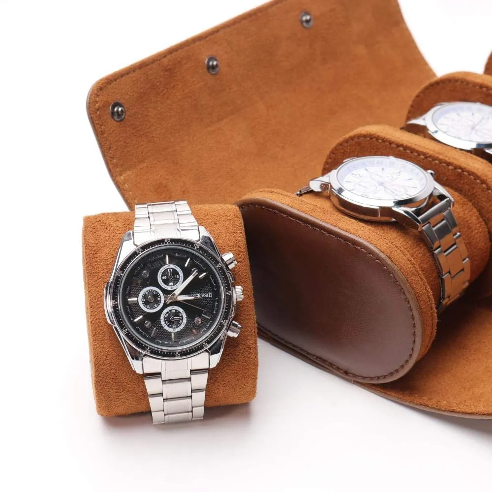 beautgreen Watch Roll Travel Case - Handmade Leather Watch Rolls Box for Man - Travel Watch Roll with Velvet to Protection - Watch Roll Organizer to Home Secure Storage
