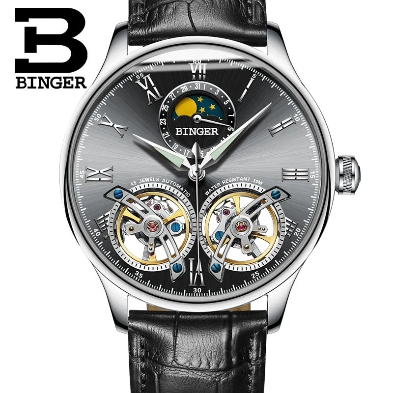 Binger Swiss Double Tourbillon Elegant Mechanical Watch Men B 8606 A