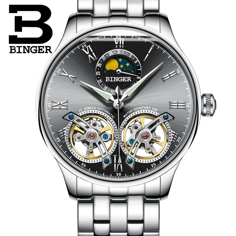 Binger Swiss Double Tourbillon Elegant Mechanical Watch Men B 8606 A