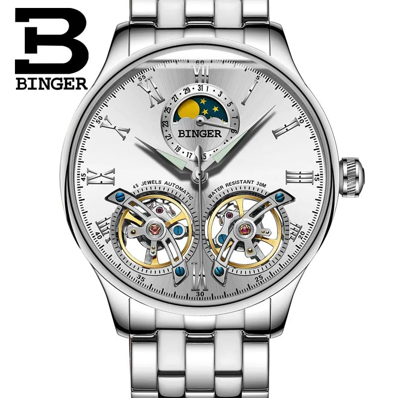 Binger Swiss Double Tourbillon Elegant Mechanical Watch Men B 8606 A