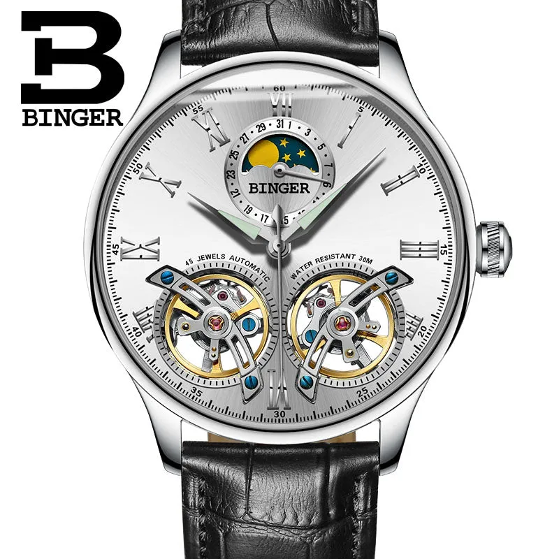 Binger Swiss Double Tourbillon Elegant Mechanical Watch Men B 8606 A