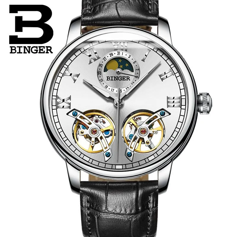 Binger Swiss Double Tourbillon Mechanical Watch Men B 8607