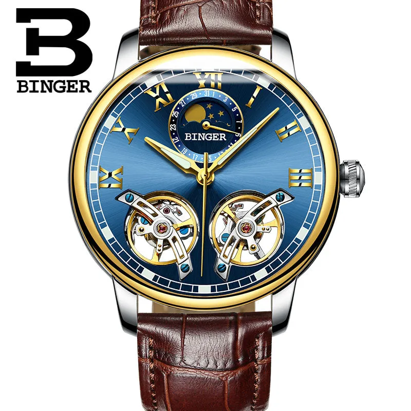 Binger Swiss Double Tourbillon Mechanical Watch Men B 8607