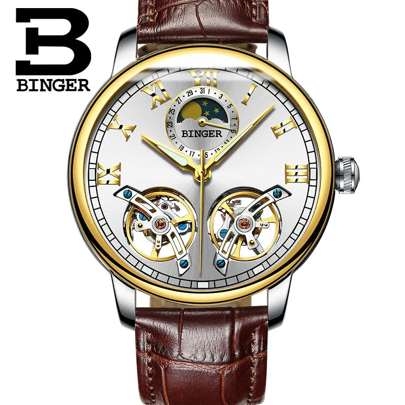 Binger Swiss Double Tourbillon Mechanical Watch Men B 8607