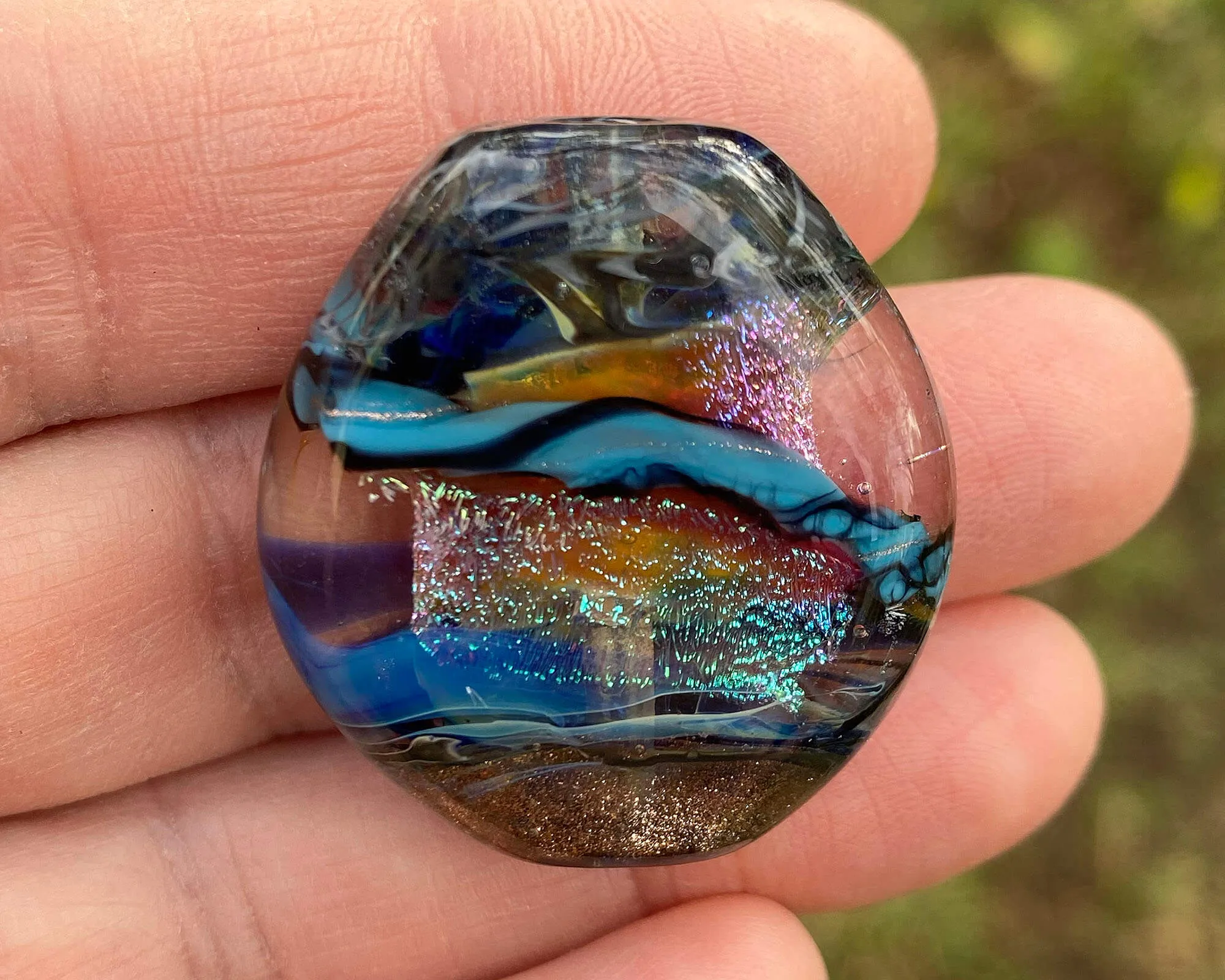 Blue Dichroic Shimmer Lampwork Focal Bead SRA