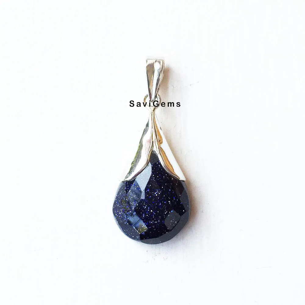 Blue Goldstone Sterling Silver Pendant