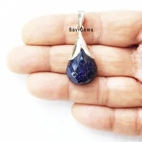Blue Goldstone Sterling Silver Pendant