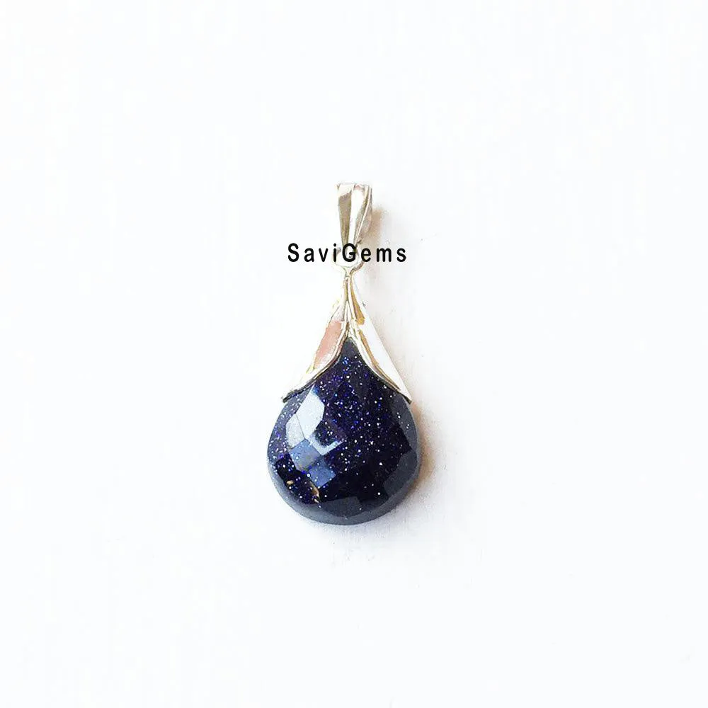 Blue Goldstone Sterling Silver Pendant
