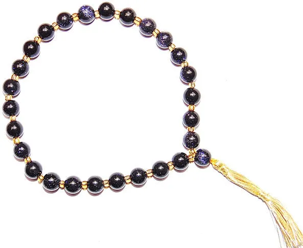 Blue Sunstone (Goldstone) wrist mala of 27 1 beads