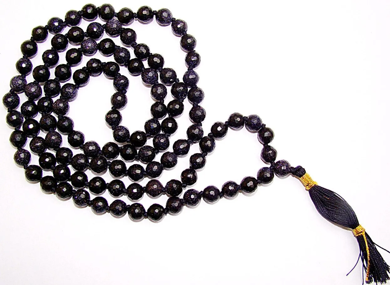 Blue Sunstone high quality faceted beads mala for good fortune and Prosperity
