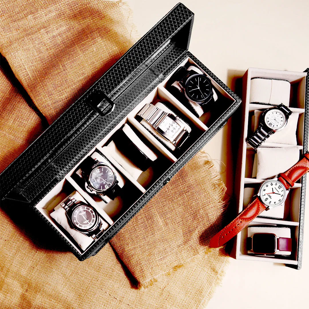 Bronx II Leather Watch Box / Case | 100% Genuine Leather | Can Hold 10 Watches | Acrylic Glass Top | Color:  Brick Brown, Black, Cherry