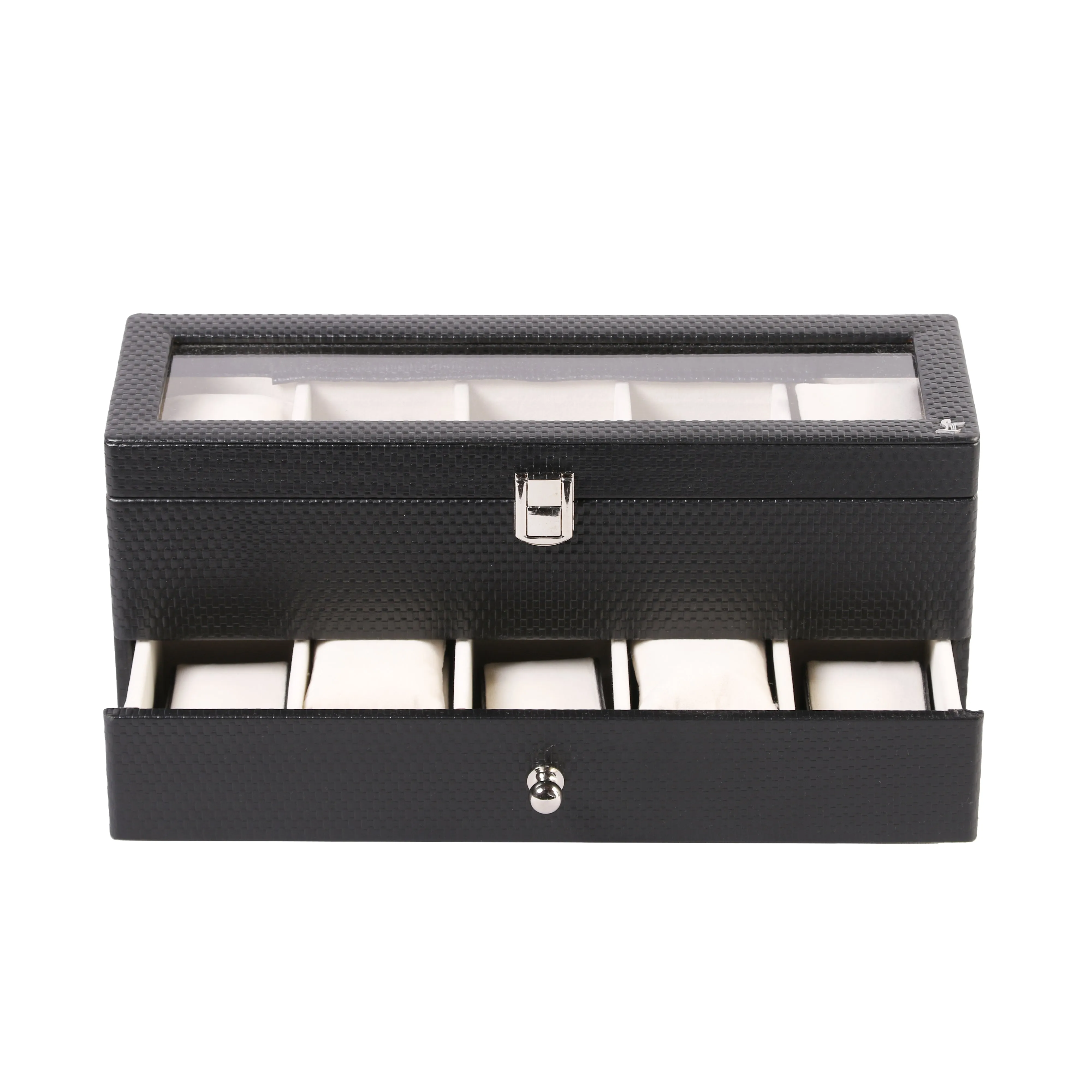 Bronx II Leather Watch Box / Case | 100% Genuine Leather | Can Hold 10 Watches | Acrylic Glass Top | Color:  Brick Brown, Black, Cherry