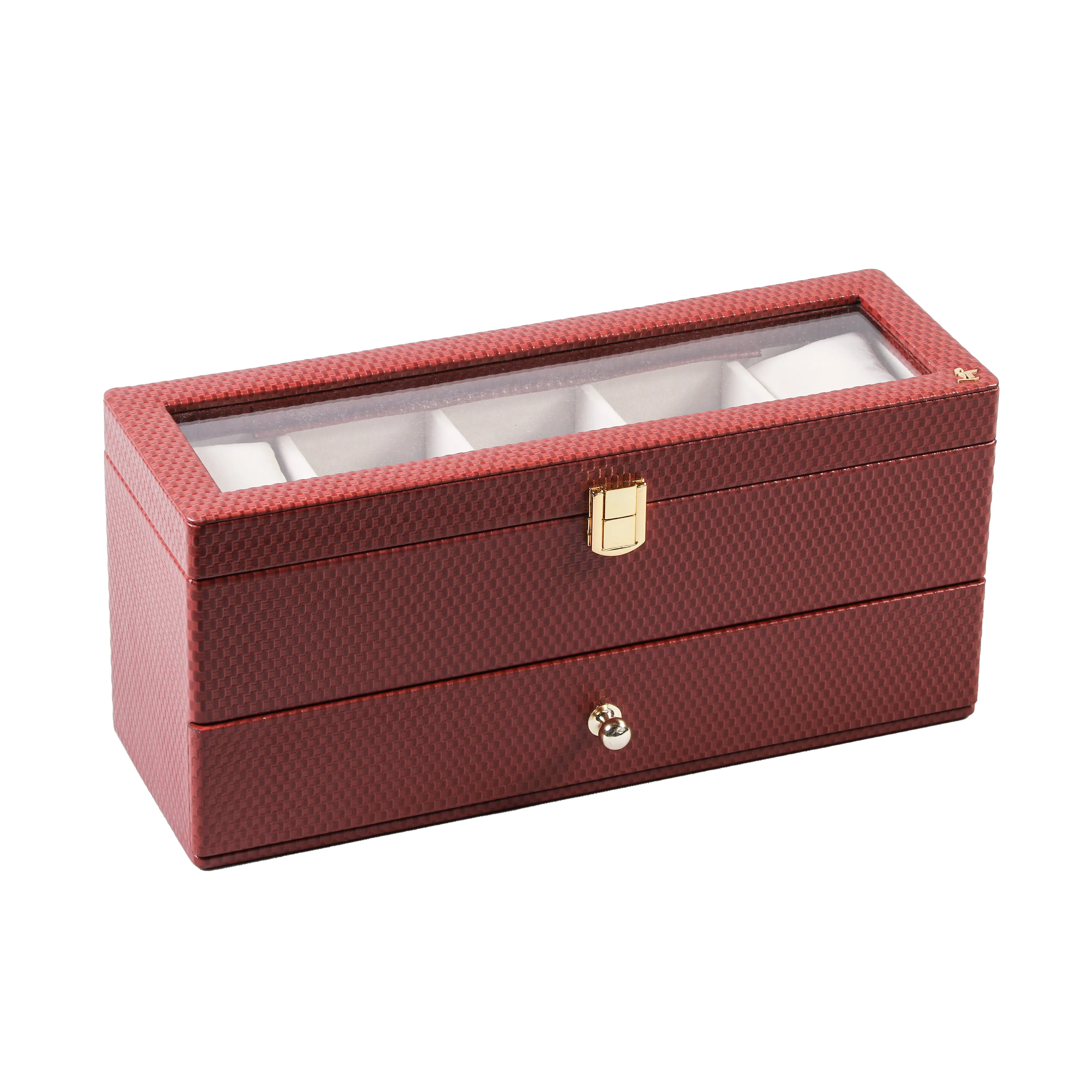 Bronx II Leather Watch Box / Case | 100% Genuine Leather | Can Hold 10 Watches | Acrylic Glass Top | Color:  Brick Brown, Black, Cherry