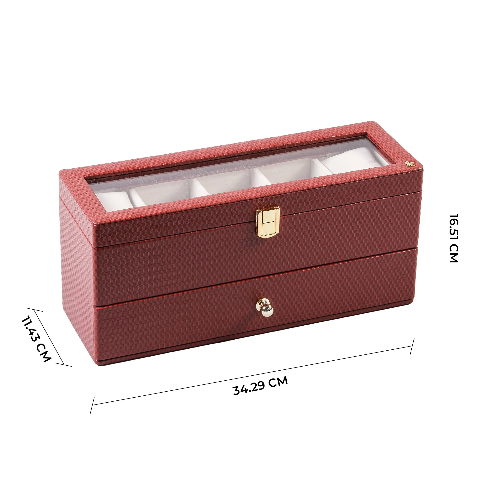 Bronx II Leather Watch Box / Case | 100% Genuine Leather | Can Hold 10 Watches | Acrylic Glass Top | Color:  Brick Brown, Black, Cherry