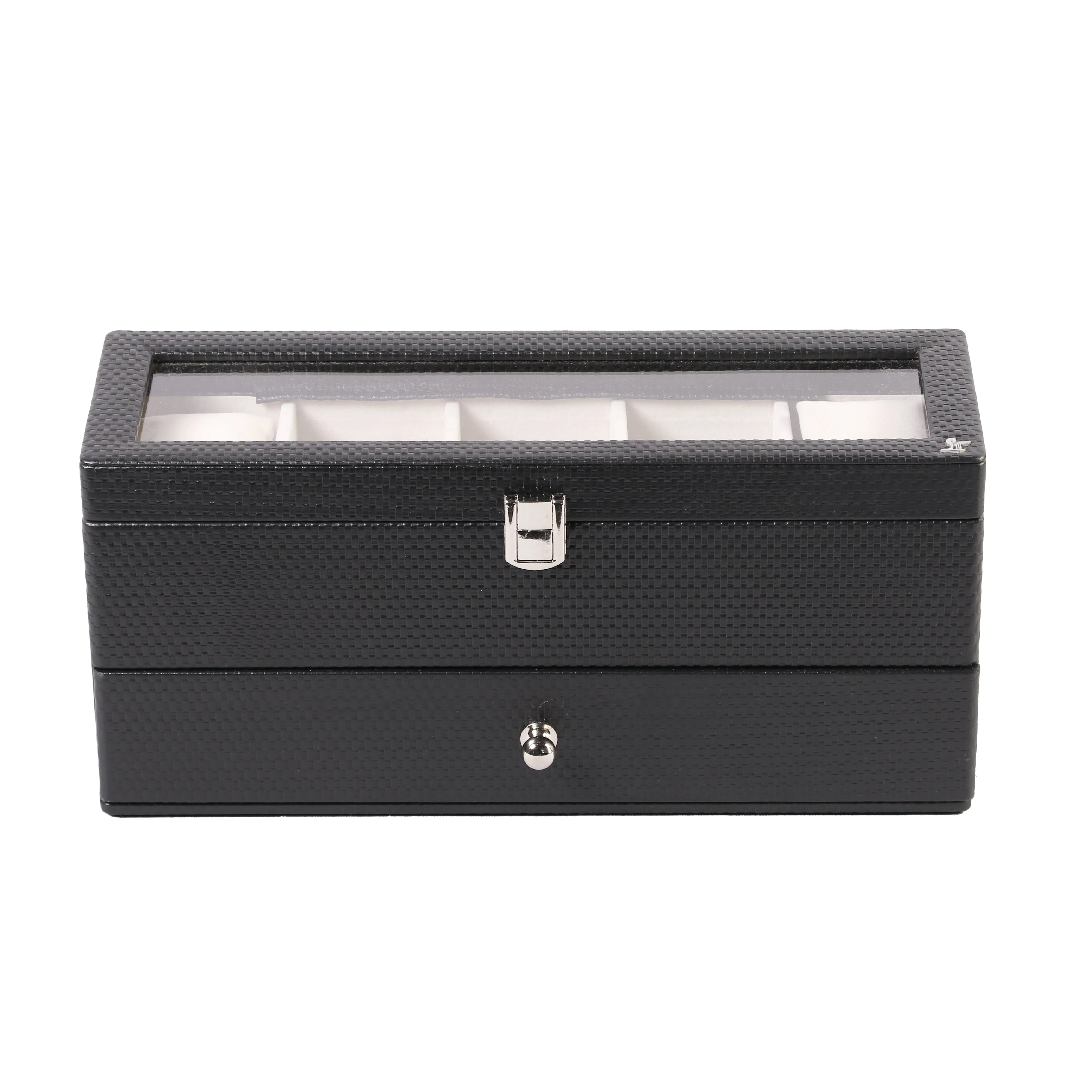 Bronx II Leather Watch Box / Case | 100% Genuine Leather | Can Hold 10 Watches | Acrylic Glass Top | Color:  Brick Brown, Black, Cherry