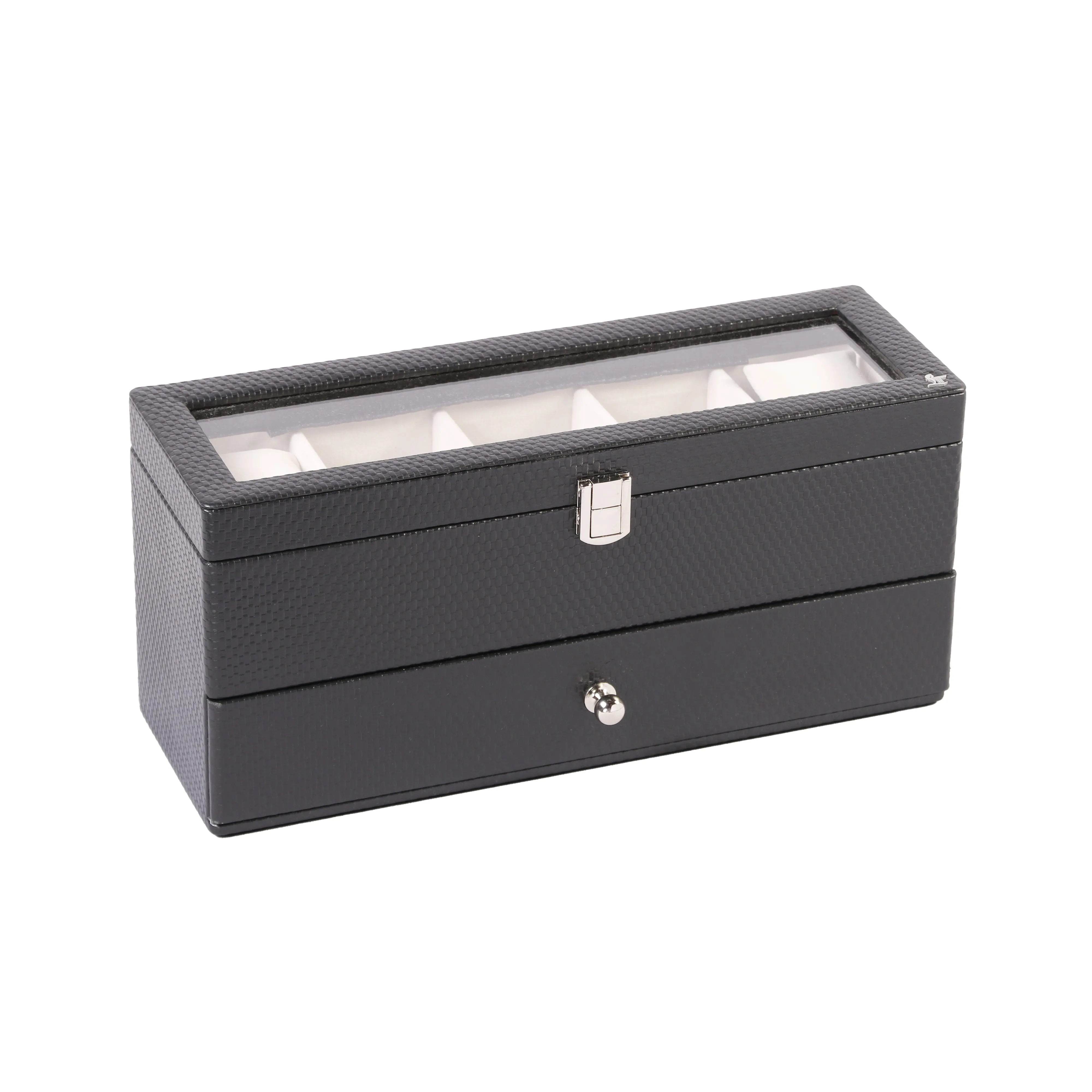 Bronx II Leather Watch Box / Case | 100% Genuine Leather | Can Hold 10 Watches | Acrylic Glass Top | Color:  Brick Brown, Black, Cherry