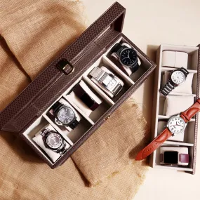 Bronx II Leather Watch Box / Case | 100% Genuine Leather | Can Hold 10 Watches | Acrylic Glass Top | Color:  Brick Brown, Black, Cherry