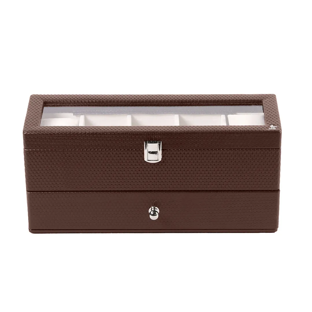 Bronx II Leather Watch Box / Case | 100% Genuine Leather | Can Hold 10 Watches | Acrylic Glass Top | Color:  Brick Brown, Black, Cherry