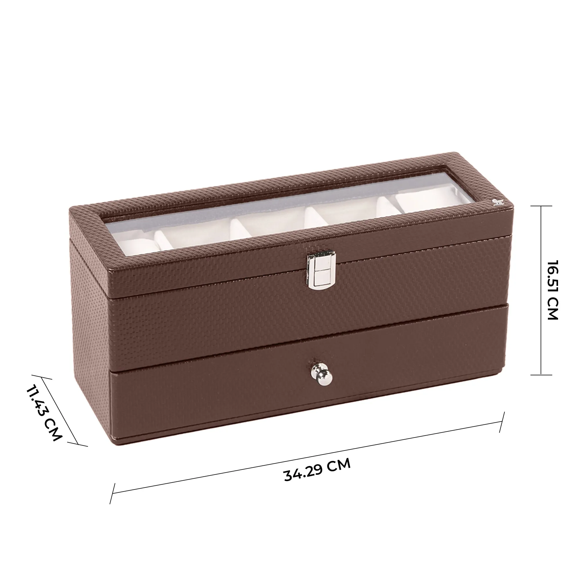 Bronx II Leather Watch Box / Case | 100% Genuine Leather | Can Hold 10 Watches | Acrylic Glass Top | Color:  Brick Brown, Black, Cherry