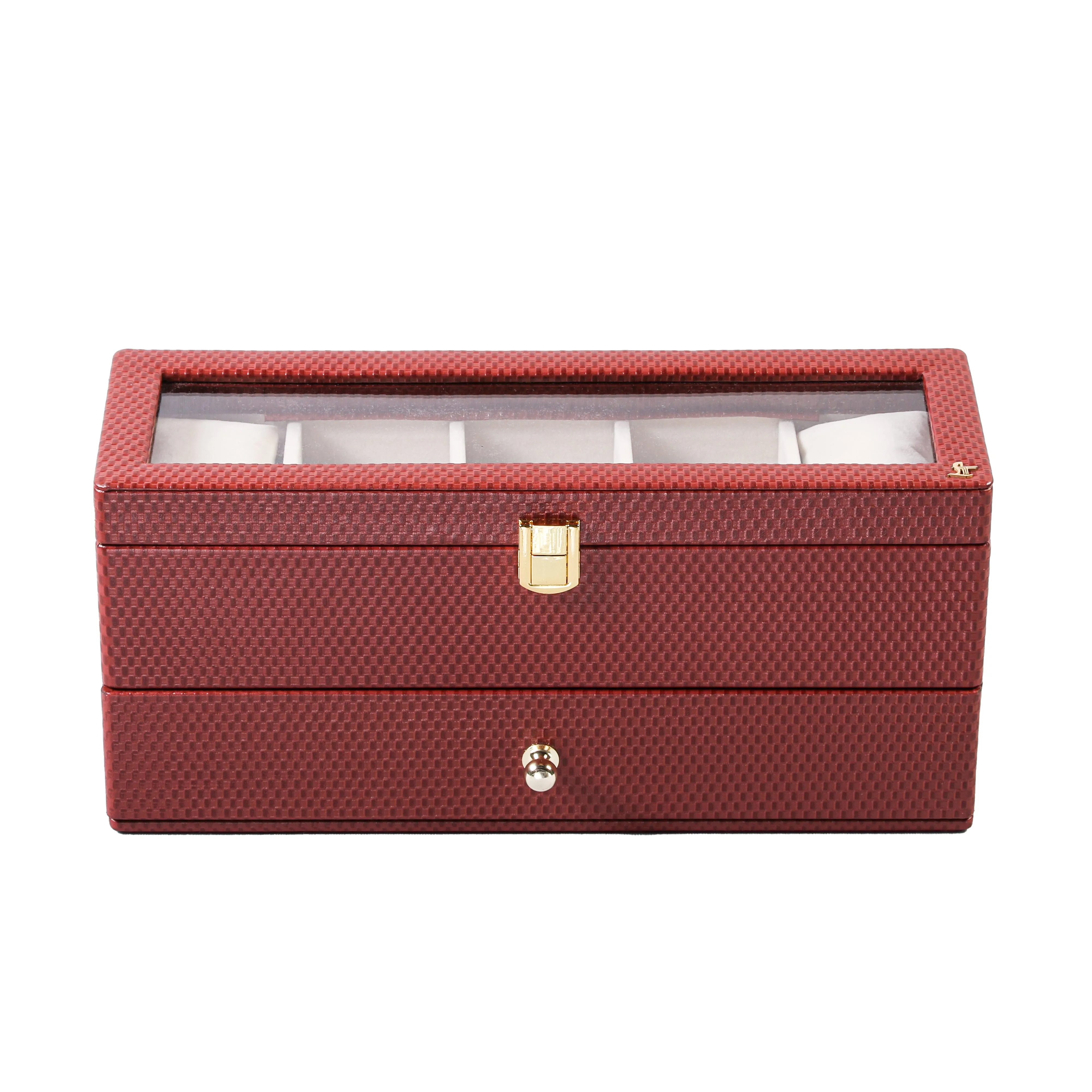 Bronx II Leather Watch Box / Case | 100% Genuine Leather | Can Hold 10 Watches | Acrylic Glass Top | Color:  Brick Brown, Black, Cherry