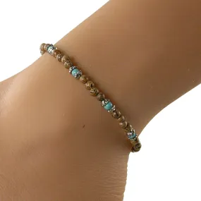 Brown Wood Bead Anklet, Unisex Anklet, Wood and Turquoise Anklet
