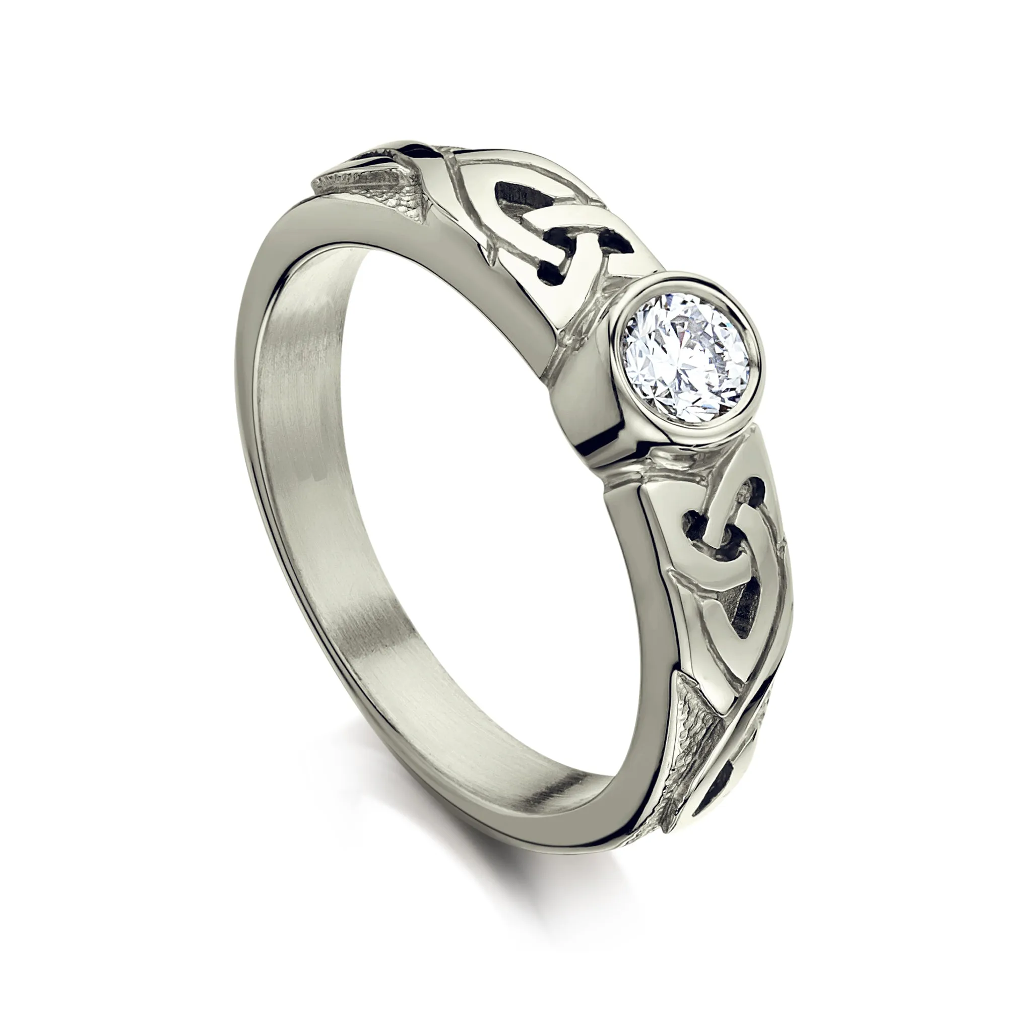 Celtic Knotwork Diamond Solitaire Ring in Platinum