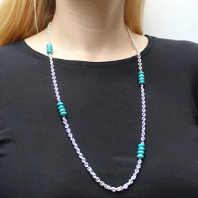 Chain with Stacked Turquoise Beads Long Necklace