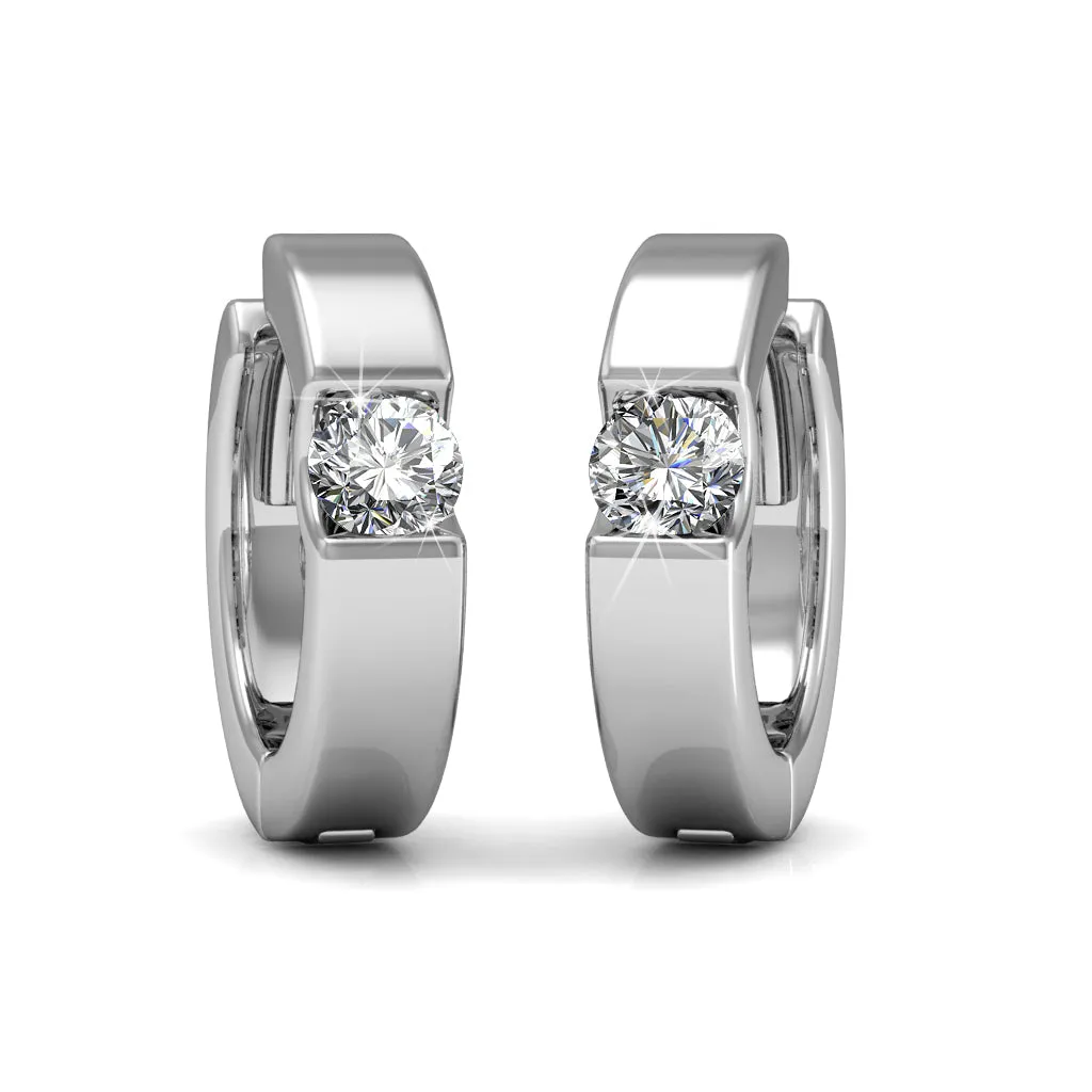 Charlie 18k White Gold Plated Hoop Earrings with Round Swarovski Crystals