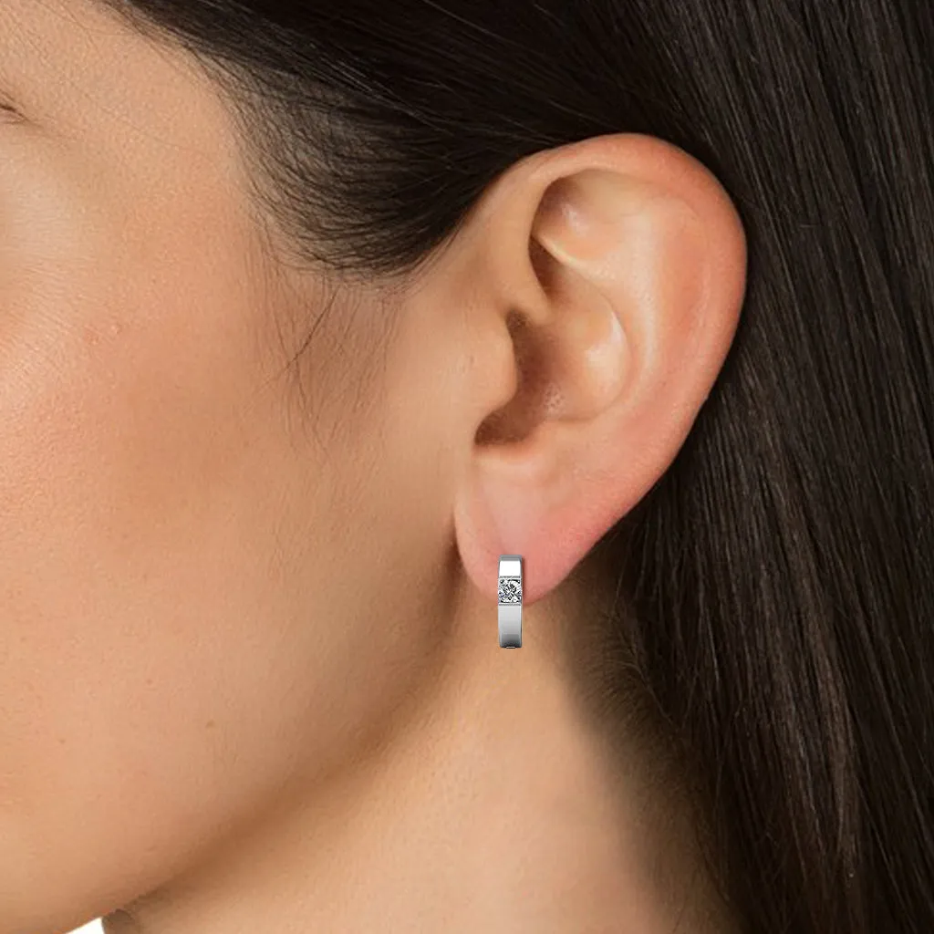 Charlie 18k White Gold Plated Hoop Earrings with Round Swarovski Crystals