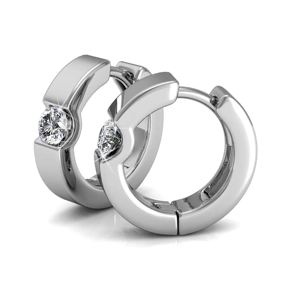 Charlie 18k White Gold Plated Hoop Earrings with Round Swarovski Crystals