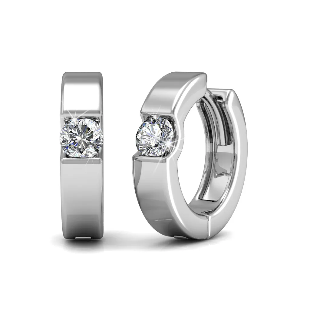 Charlie 18k White Gold Plated Hoop Earrings with Round Swarovski Crystals