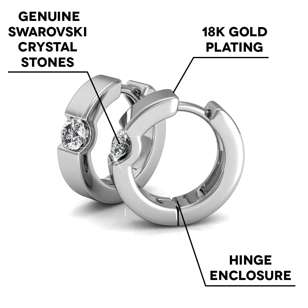 Charlie 18k White Gold Plated Hoop Earrings with Round Swarovski Crystals