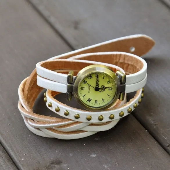 Classic Elegant Leather Strap Roma Number Dial Quartz Woman Watch