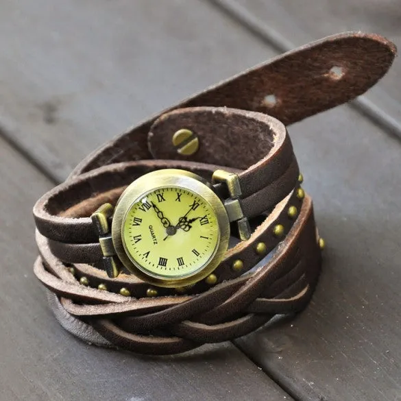 Classic Elegant Leather Strap Roma Number Dial Quartz Woman Watch