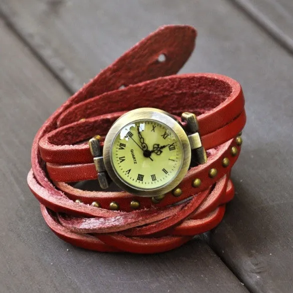 Classic Elegant Leather Strap Roma Number Dial Quartz Woman Watch