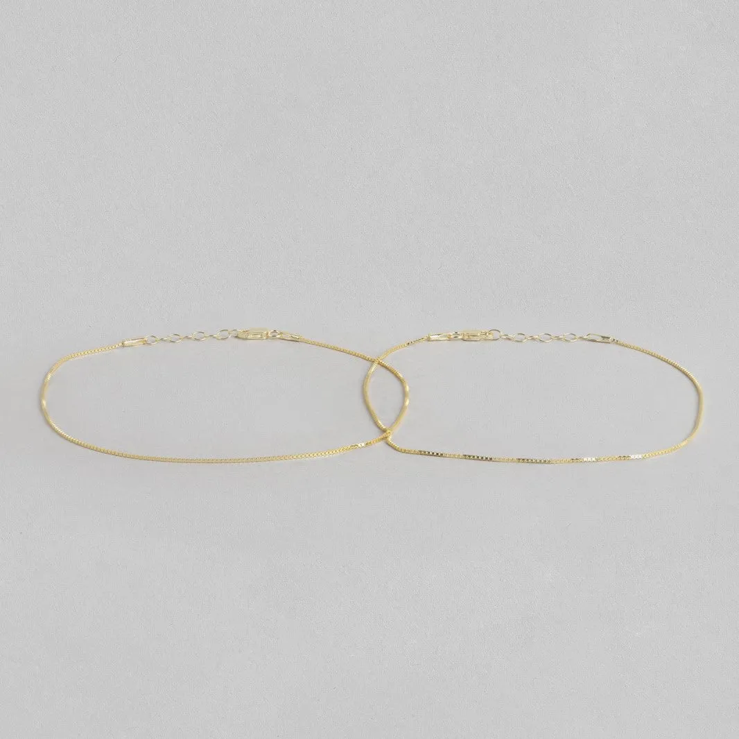 Classic Minimal Gold Box Chain 925 Sterling Silver Anklet
