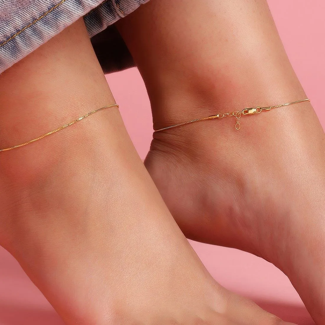 Classic Minimal Gold Box Chain 925 Sterling Silver Anklet